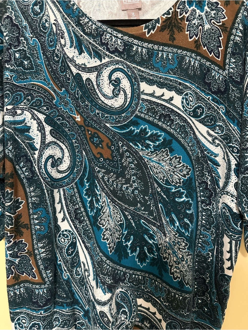 Chico’s Round Neck Paisley Print Pullover Sweater Women 3/XL Blue - Picture 2 of 6